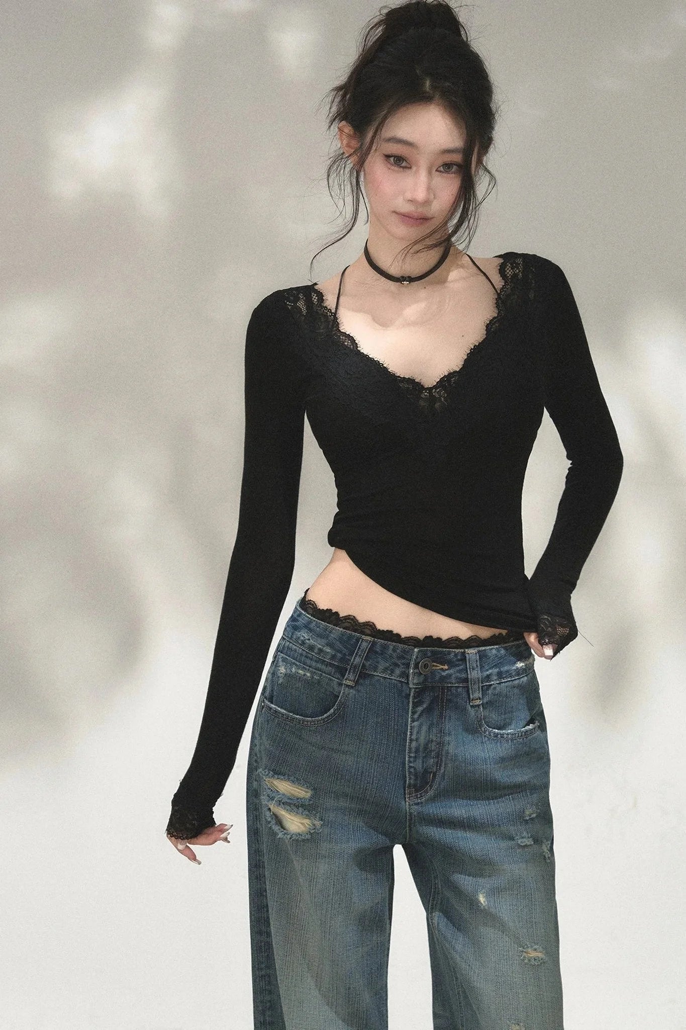 Patchwork Lace Knit Top