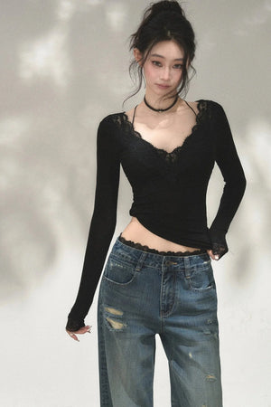 Patchwork Lace Knit Top