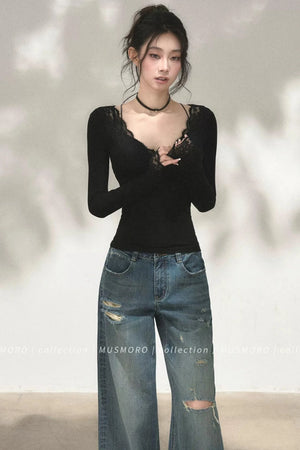 Patchwork Lace Knit Top