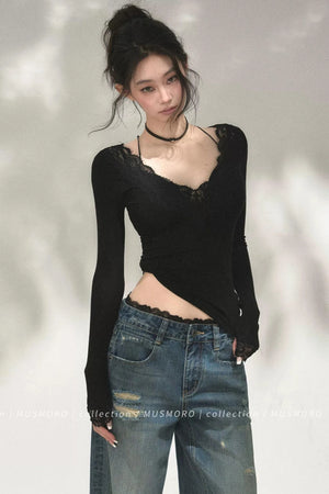 Patchwork Lace Knit Top