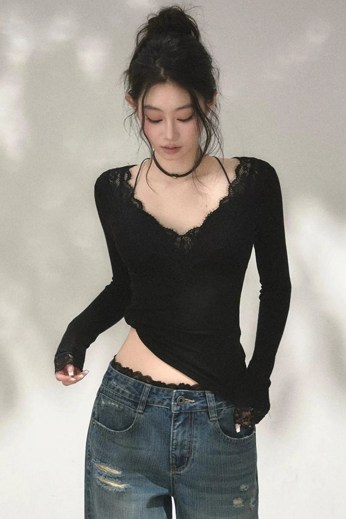 Patchwork Lace Knit Top