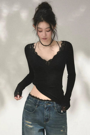 Patchwork Lace Knit Top