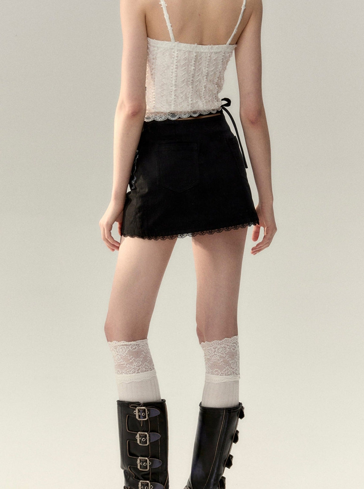 Patchwork Lace Suit With Suspender Set-up