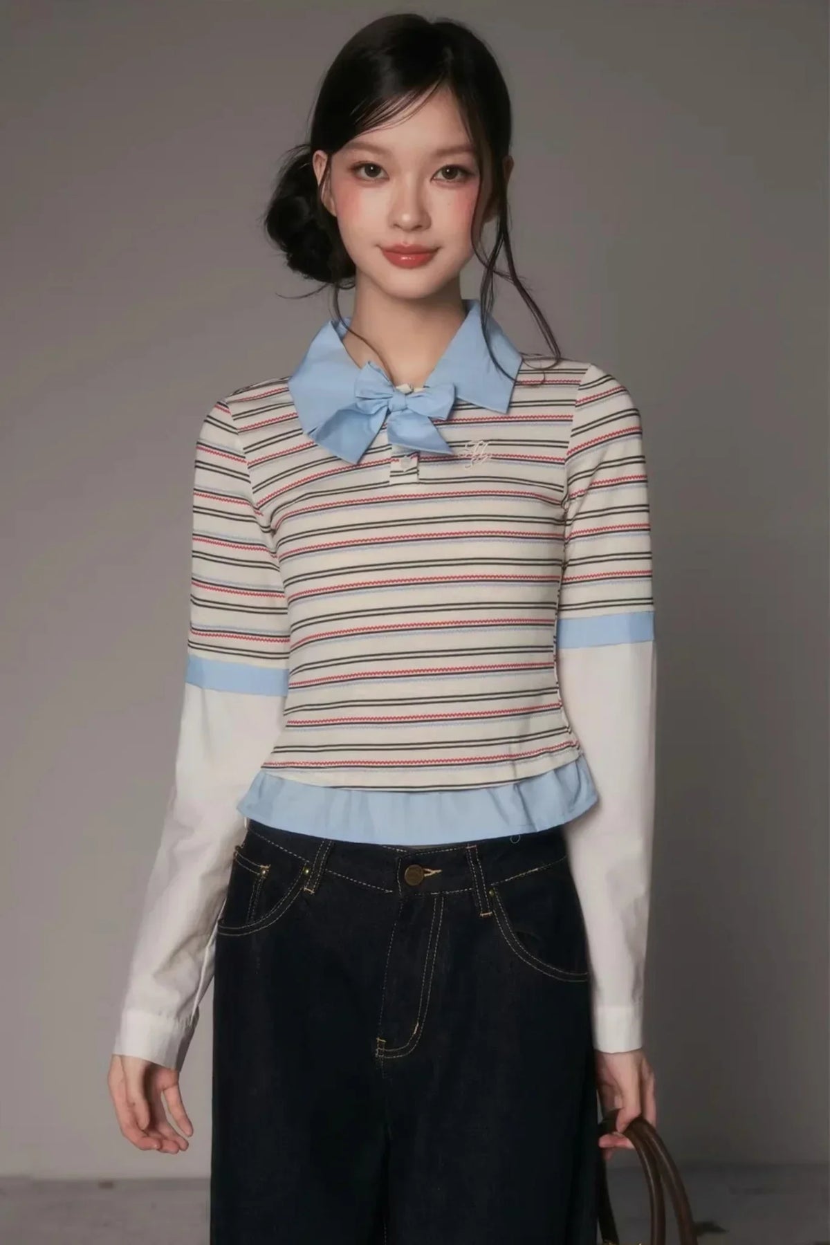 Patchwork Lapel Knit Sweater