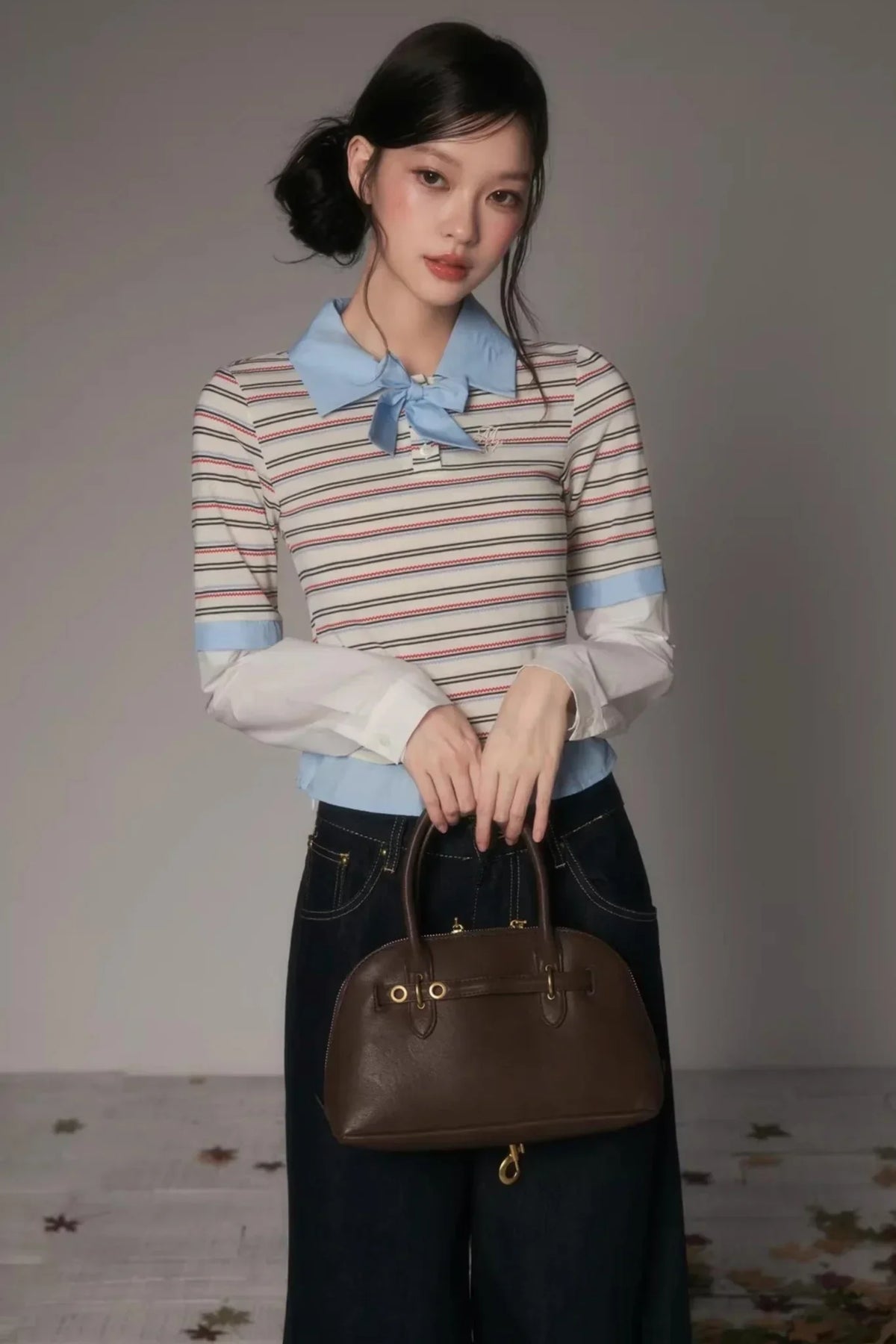 Patchwork Lapel Knit Sweater