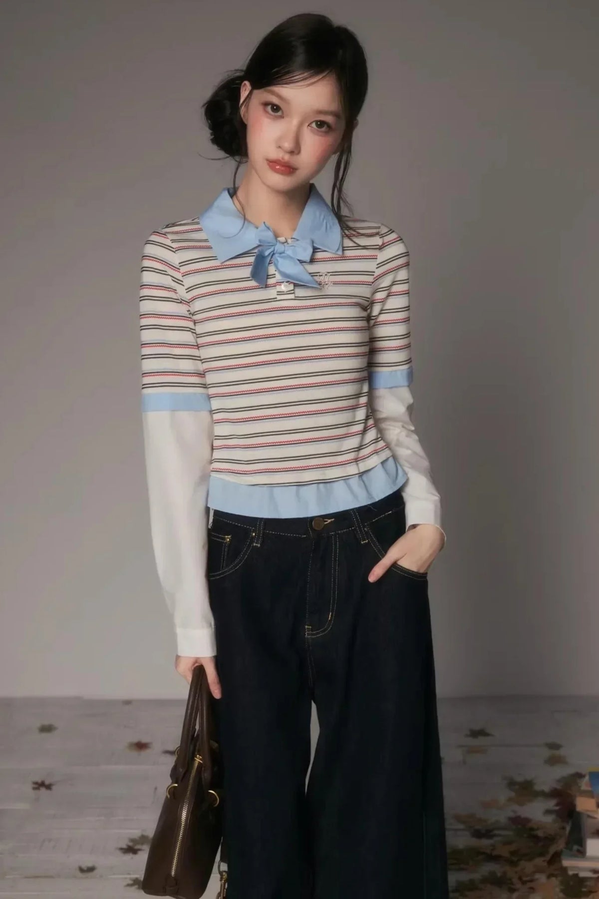 Patchwork Lapel Knit Sweater
