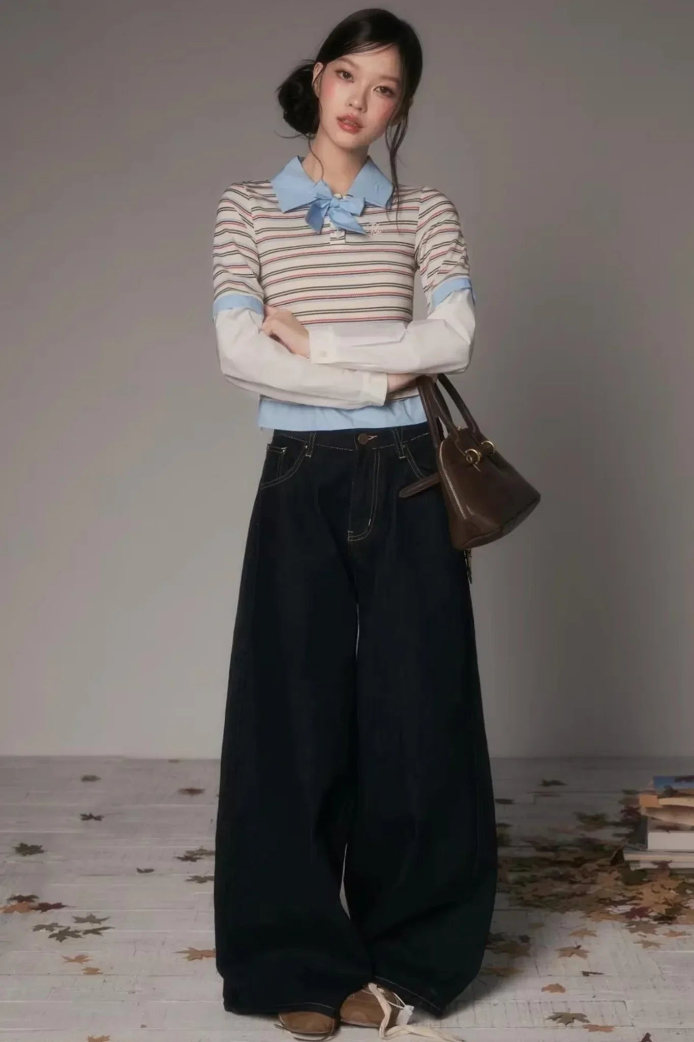 Patchwork Lapel Knit Sweater