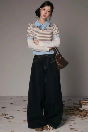 Patchwork Lapel Knit Sweater