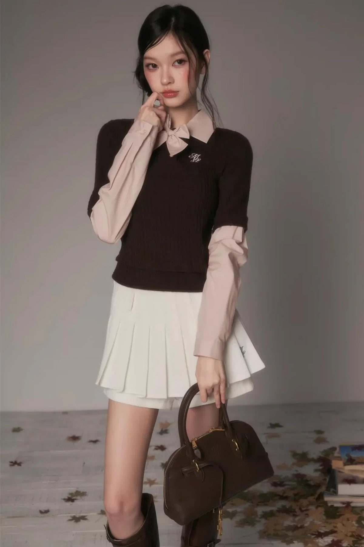 Patchwork Lapel Knit Sweater