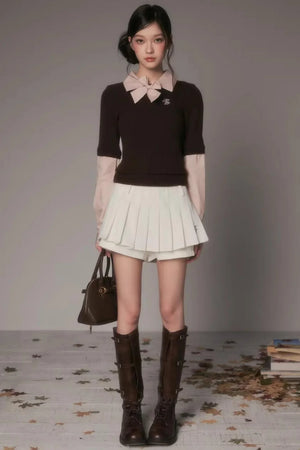 Patchwork Lapel Knit Sweater