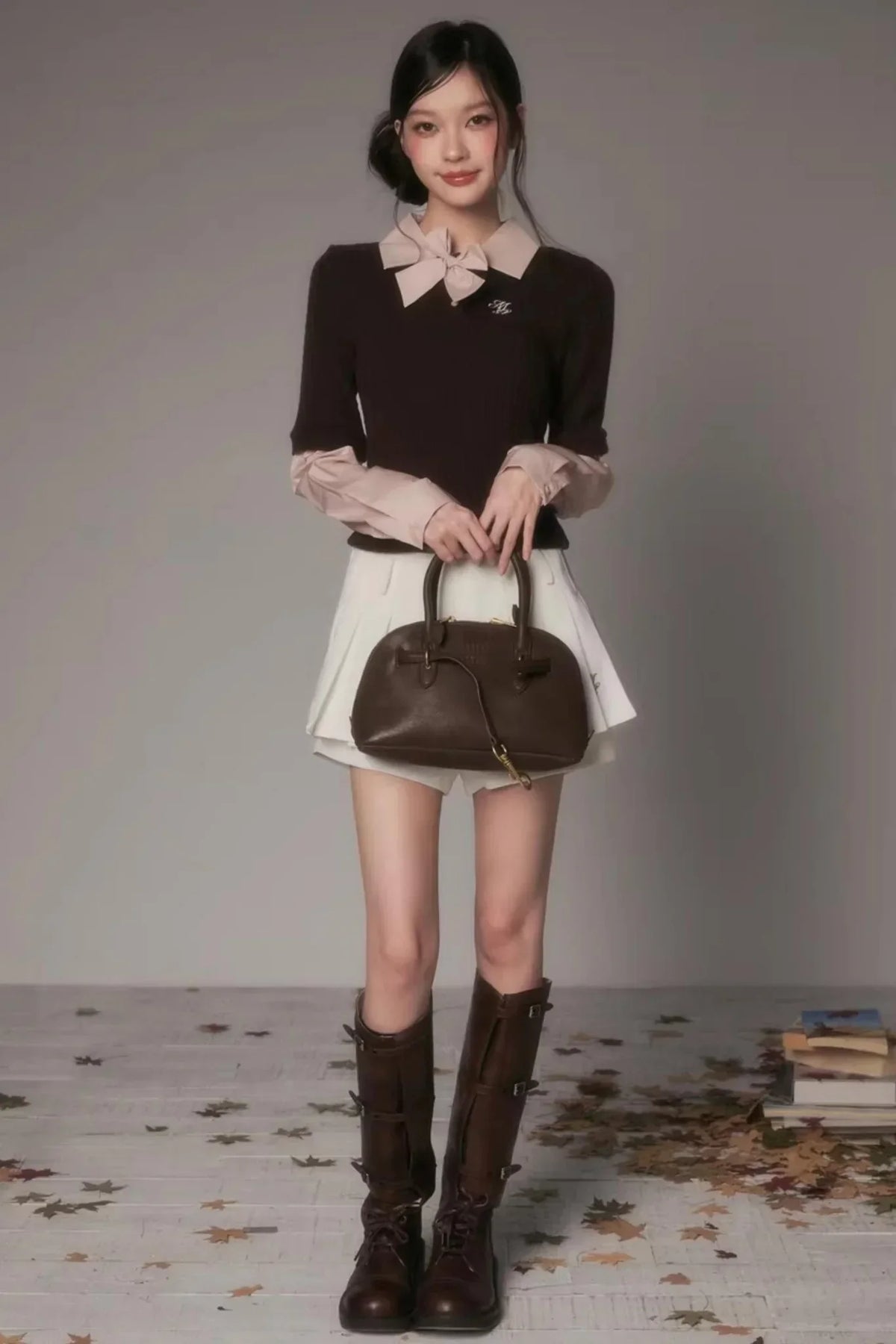 Patchwork Lapel Knit Sweater