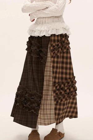 Patchwork Plaid Long Skirt