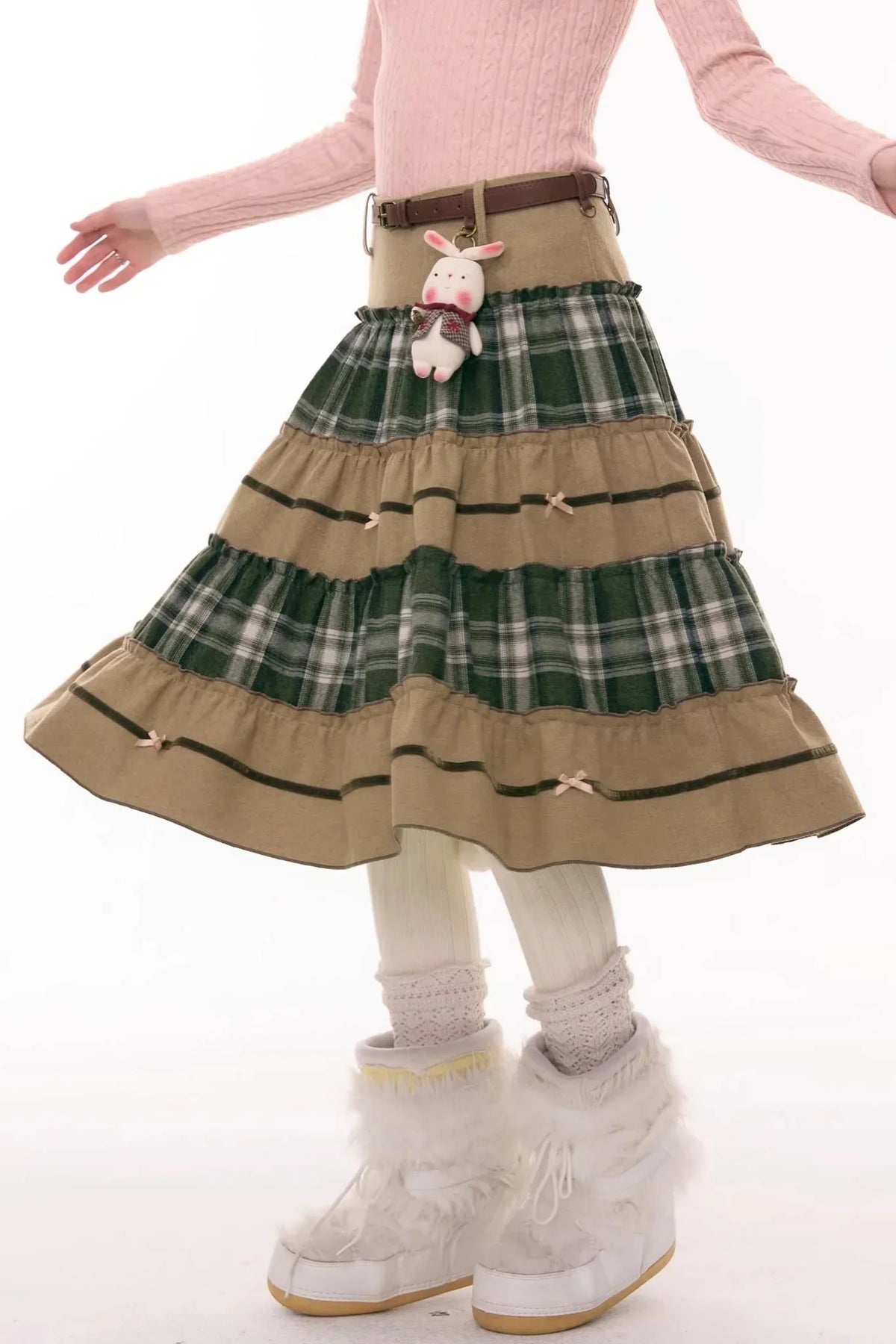 Patchwork Plaid Mid-Length Skirt