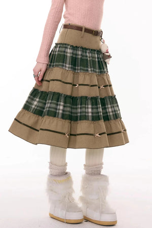 Patchwork Plaid Mid-Length Skirt