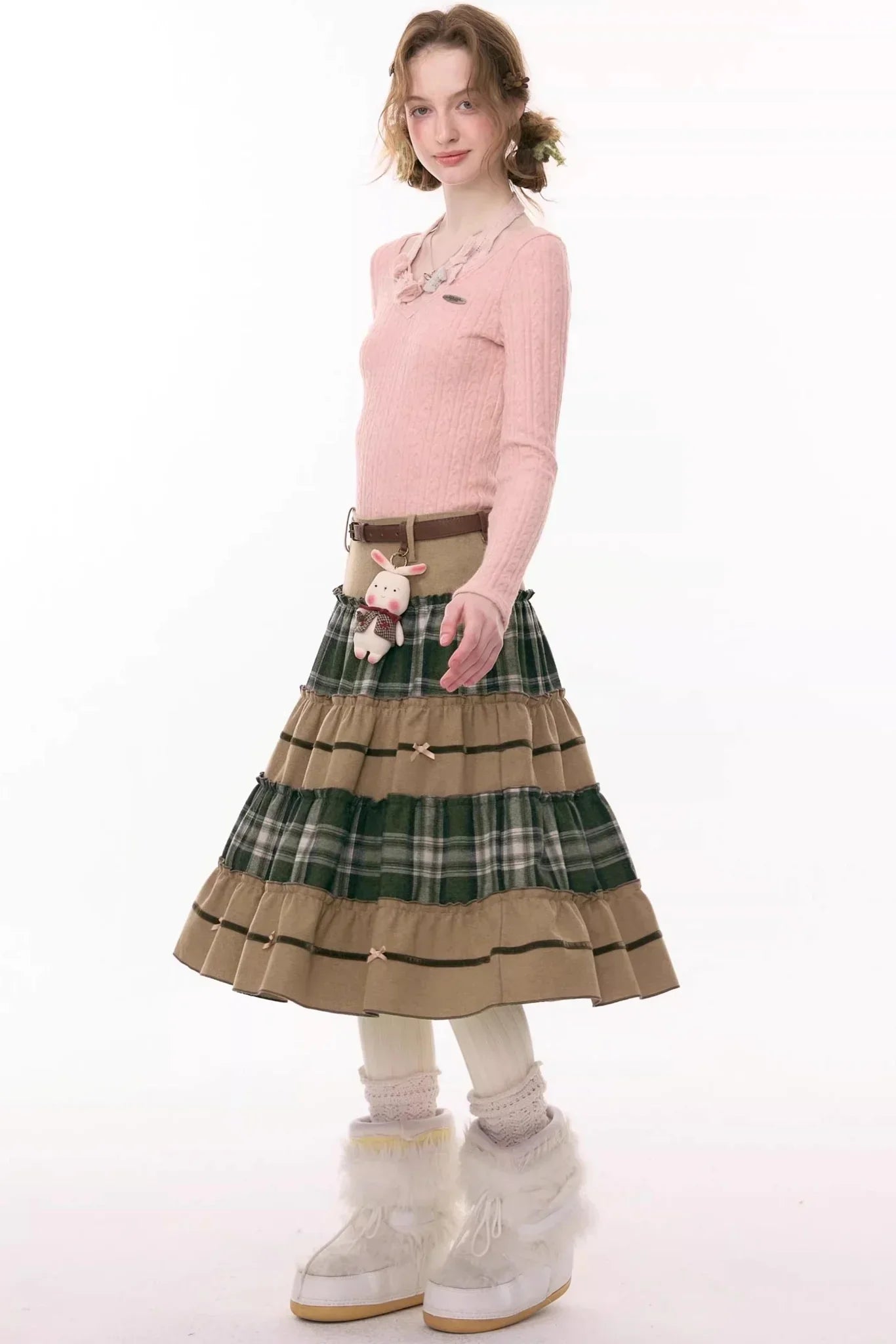 Patchwork Plaid Mid-Length Skirt