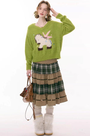 Patchwork Plaid Mid-Length Skirt