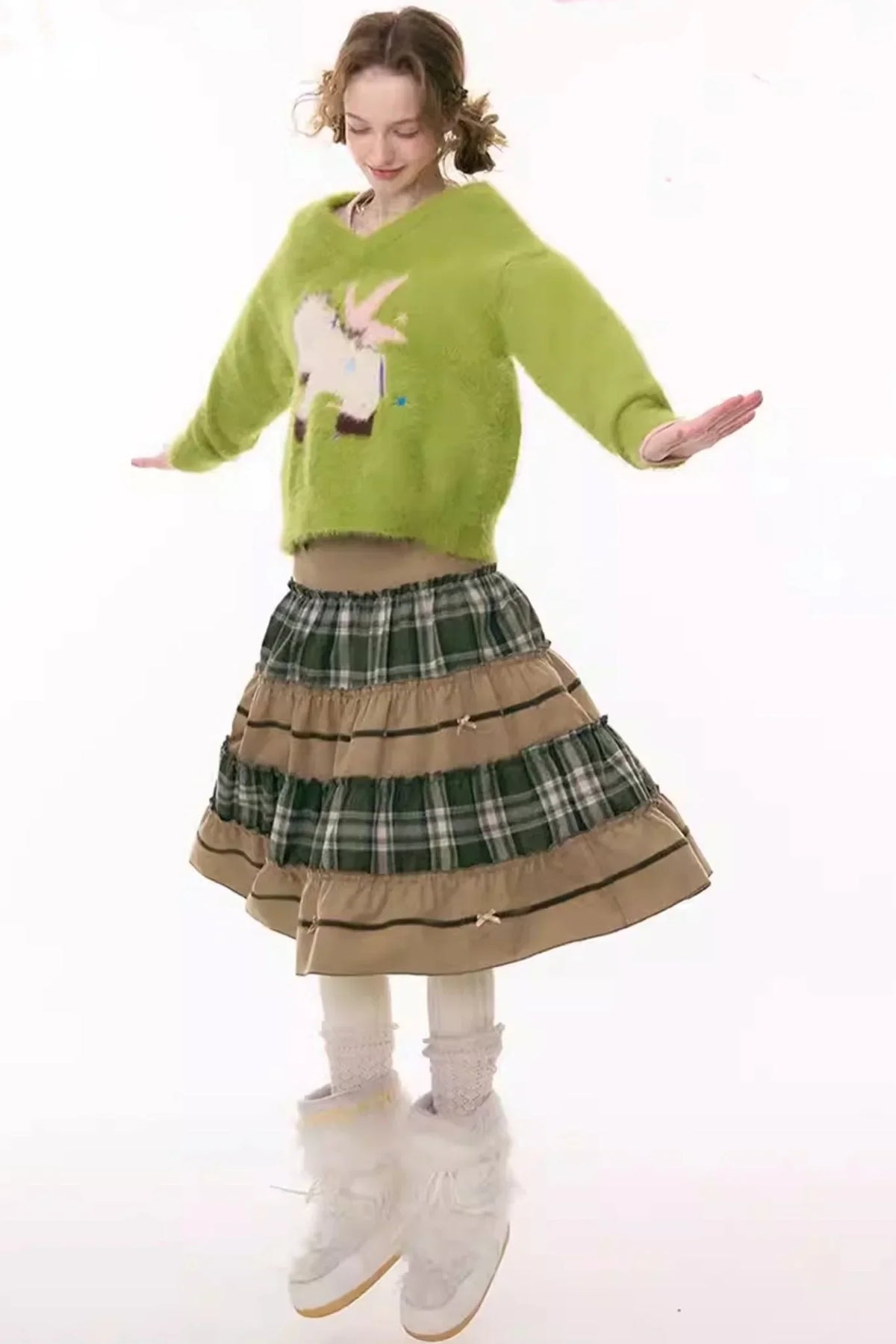 Patchwork Plaid Mid-Length Skirt
