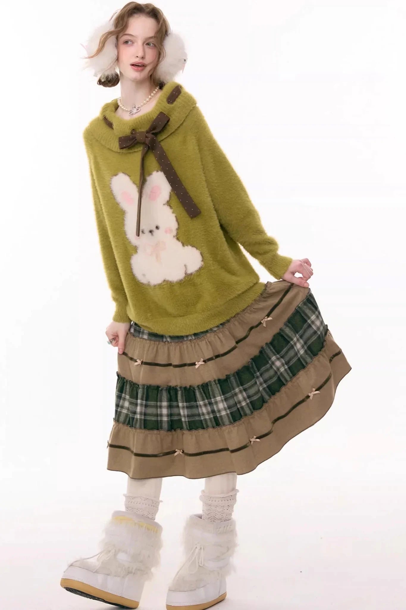 Patchwork Plaid Mid-Length Skirt