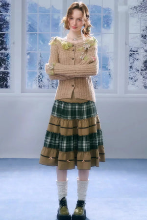 Patchwork Plaid Mid-Length Skirt
