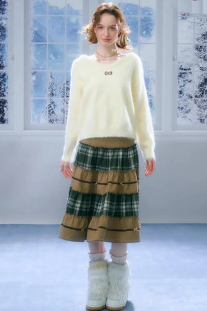 Patchwork Plaid Mid-Length Skirt