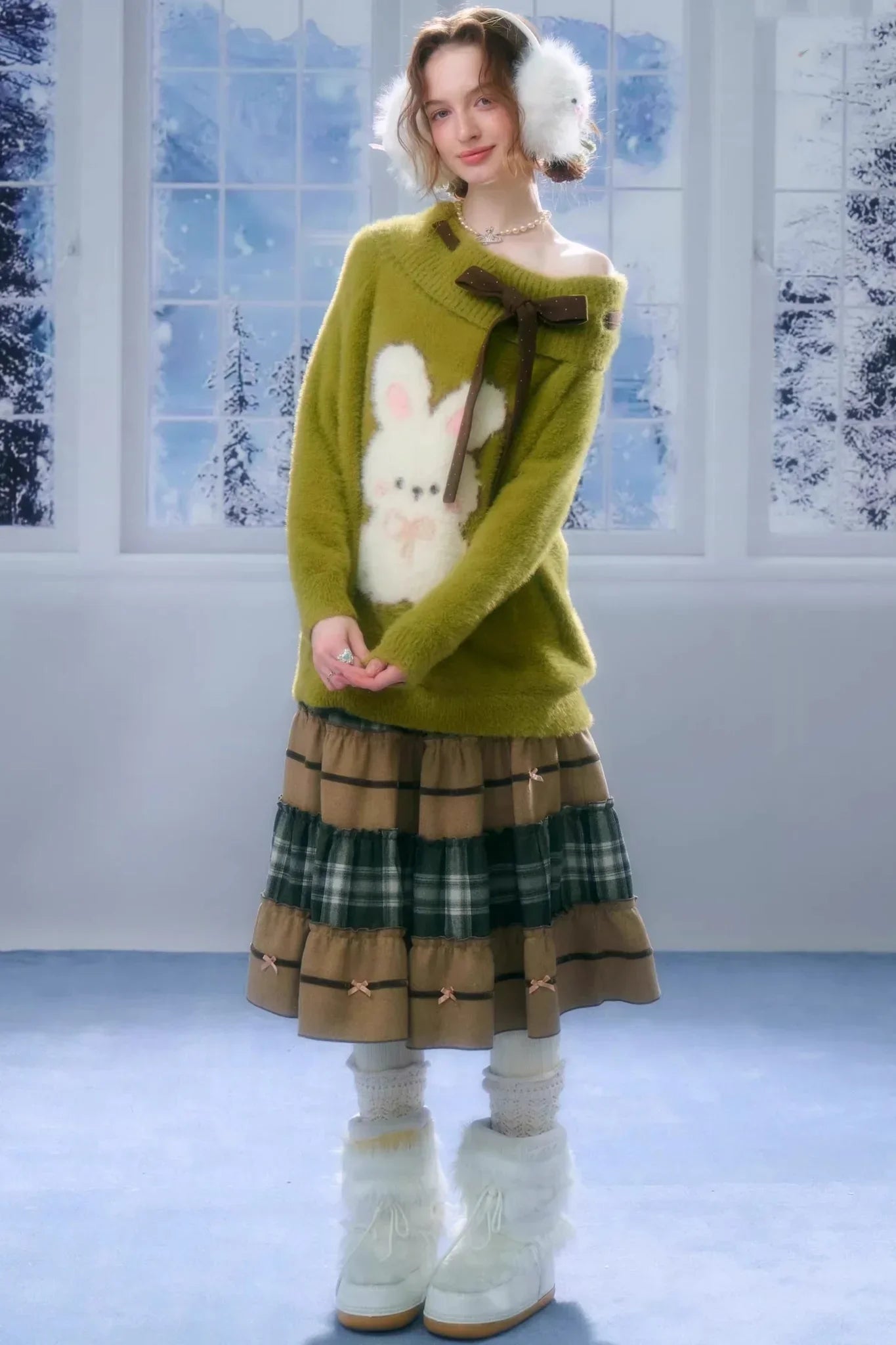 Patchwork Plaid Mid-Length Skirt