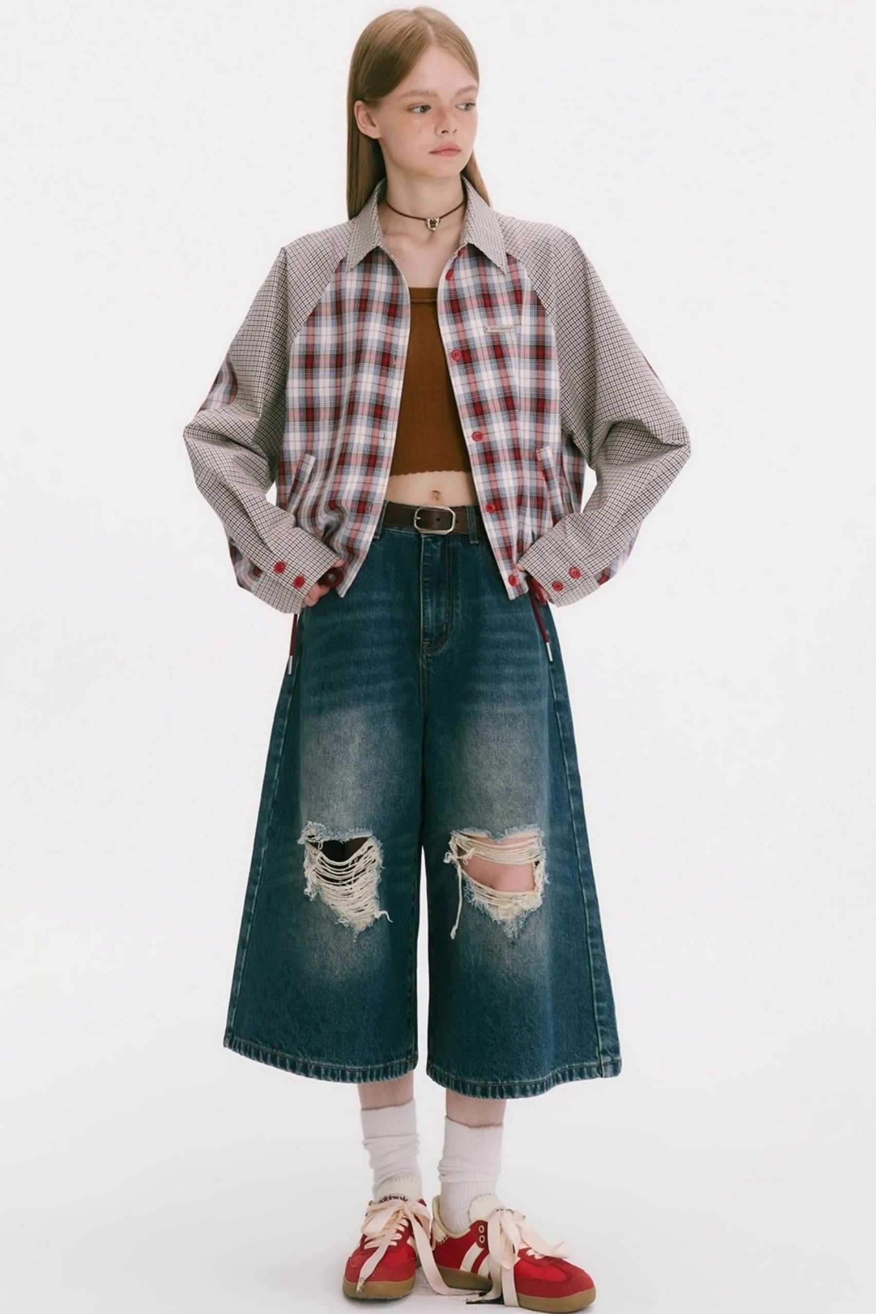 Patchwork Plaid Shirt Jacket