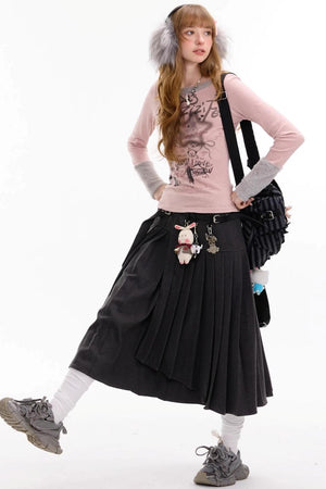 Patchwork Plush Crew Neck Knitted Base Shirt