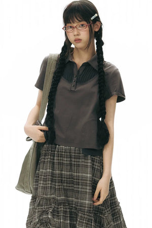 Patchwork Polo Knit Top