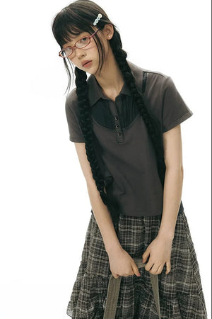 Patchwork Polo Knit Top