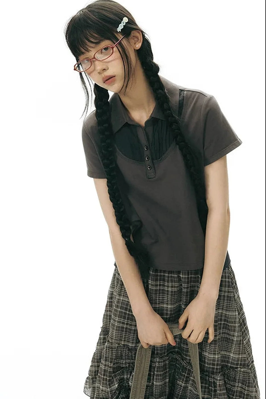 Patchwork Polo Knit Top