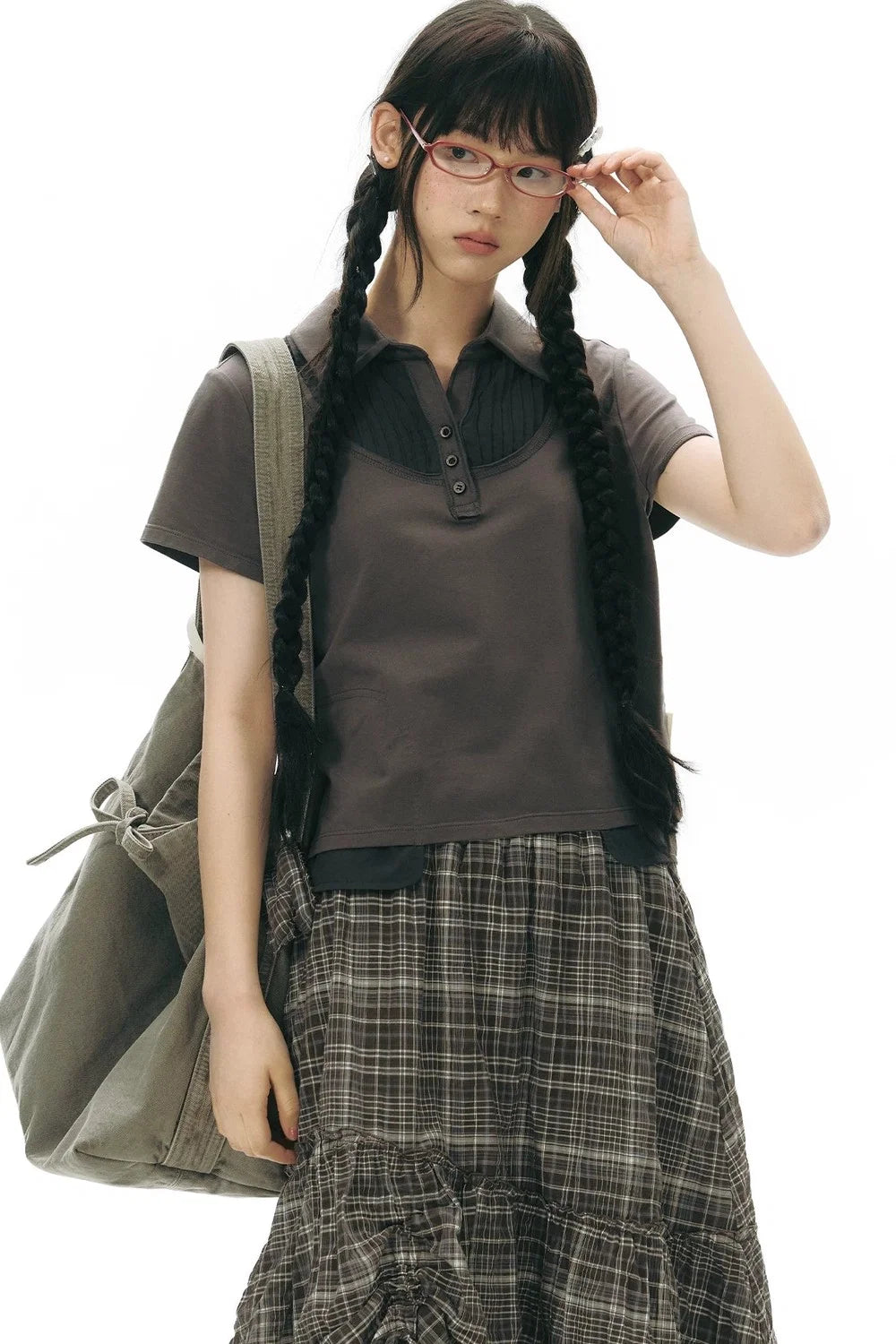 Patchwork Polo Knit Top