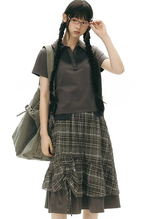 Patchwork Polo Knit Top