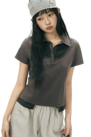 Patchwork Polo Knit Top