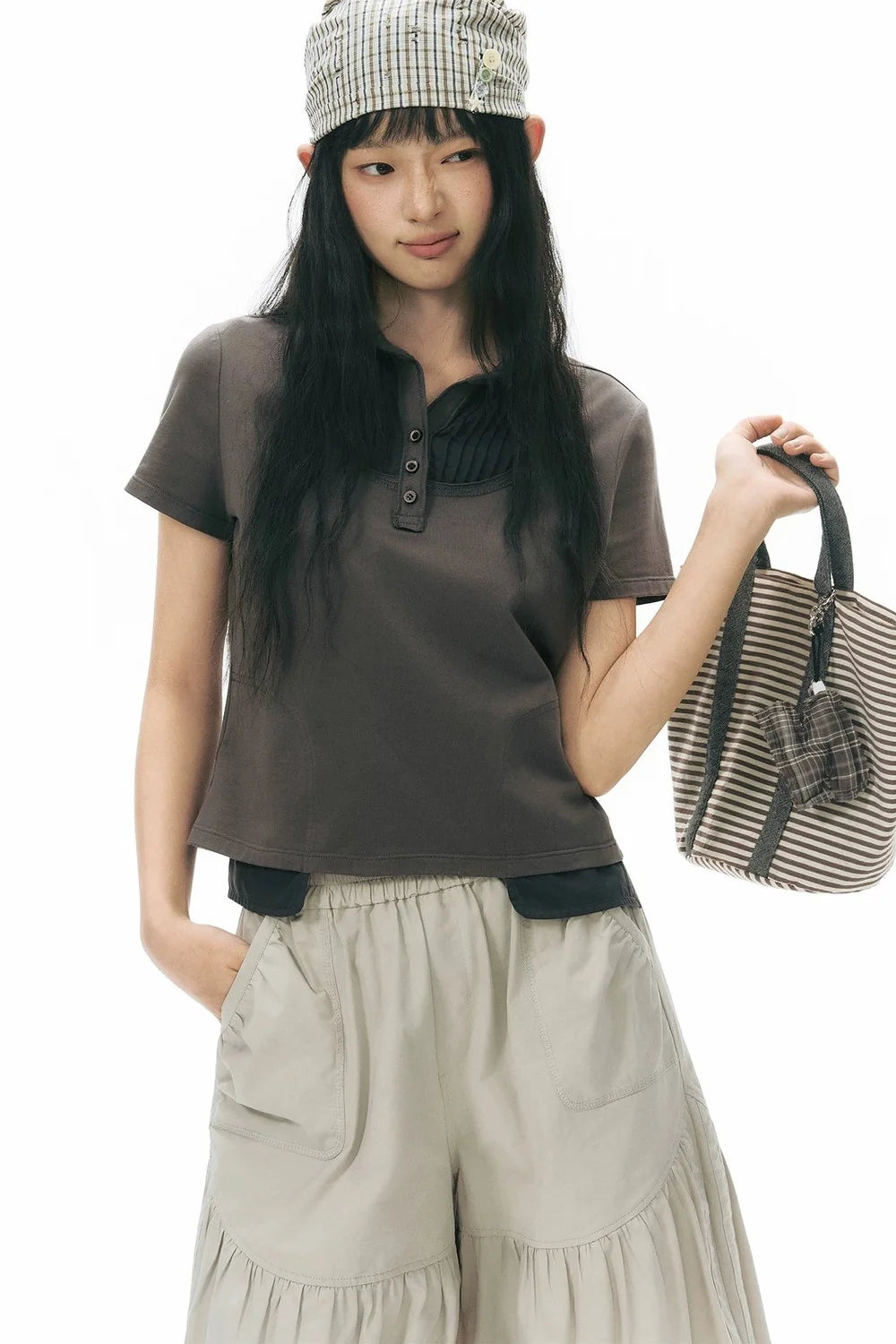 Patchwork Polo Knit Top