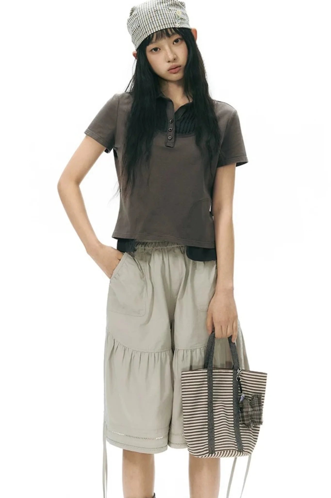 Patchwork Polo Knit Top