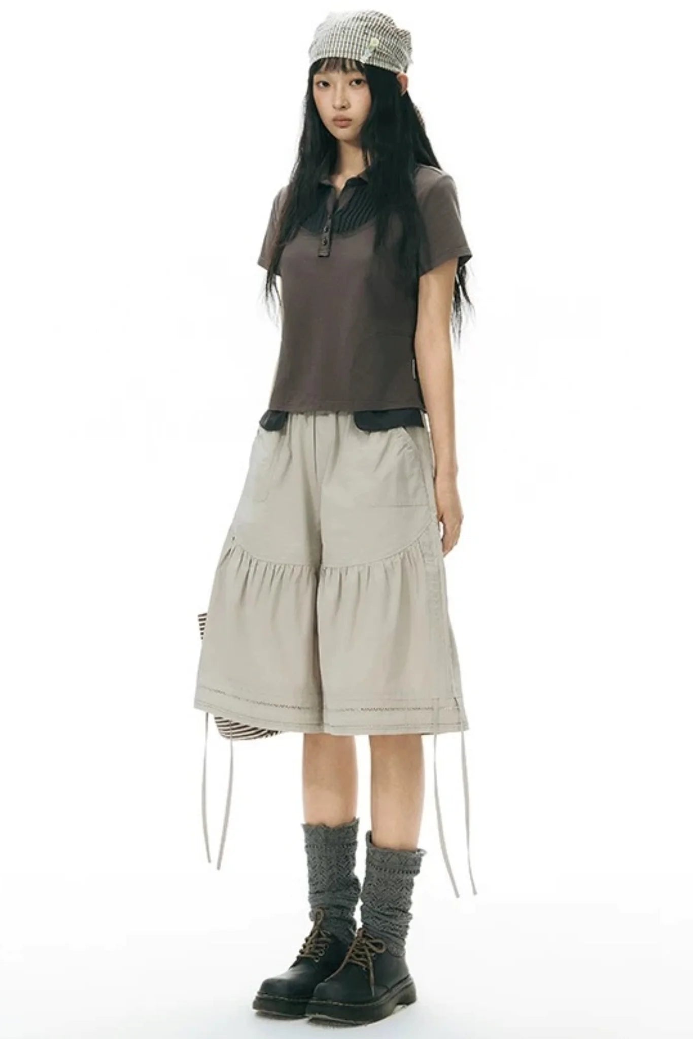 Patchwork Polo Knit Top