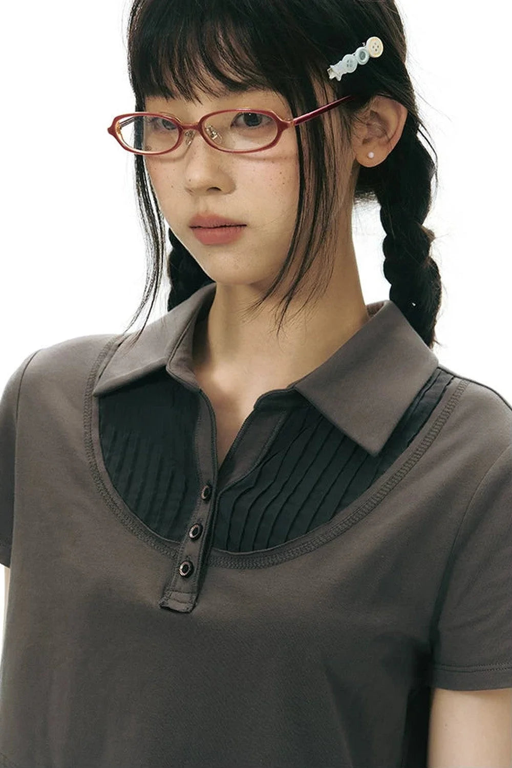 Patchwork Polo Knit Top