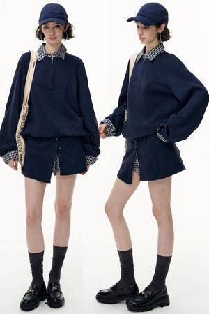Patchwork Pullover Sweatshirt Set-Up