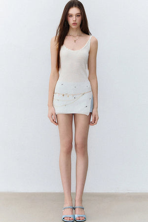 Patchwork Rhinestone Slit Top