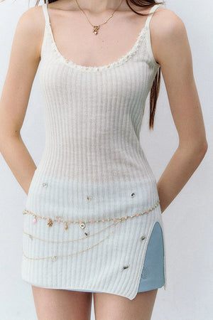 Patchwork Rhinestone Slit Top