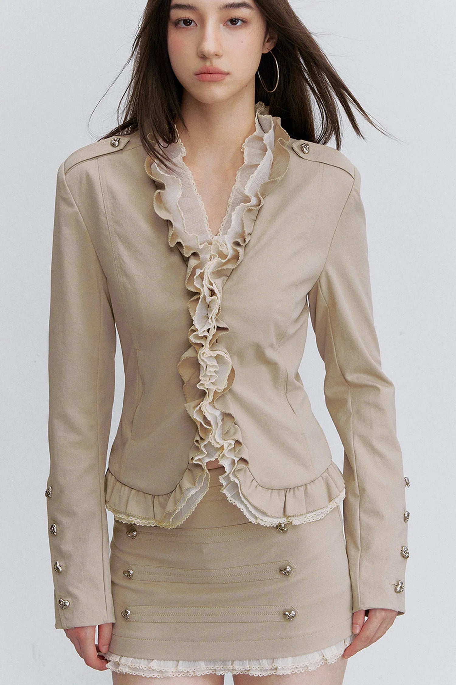 Patchwork Ruffled Mesh Jacket