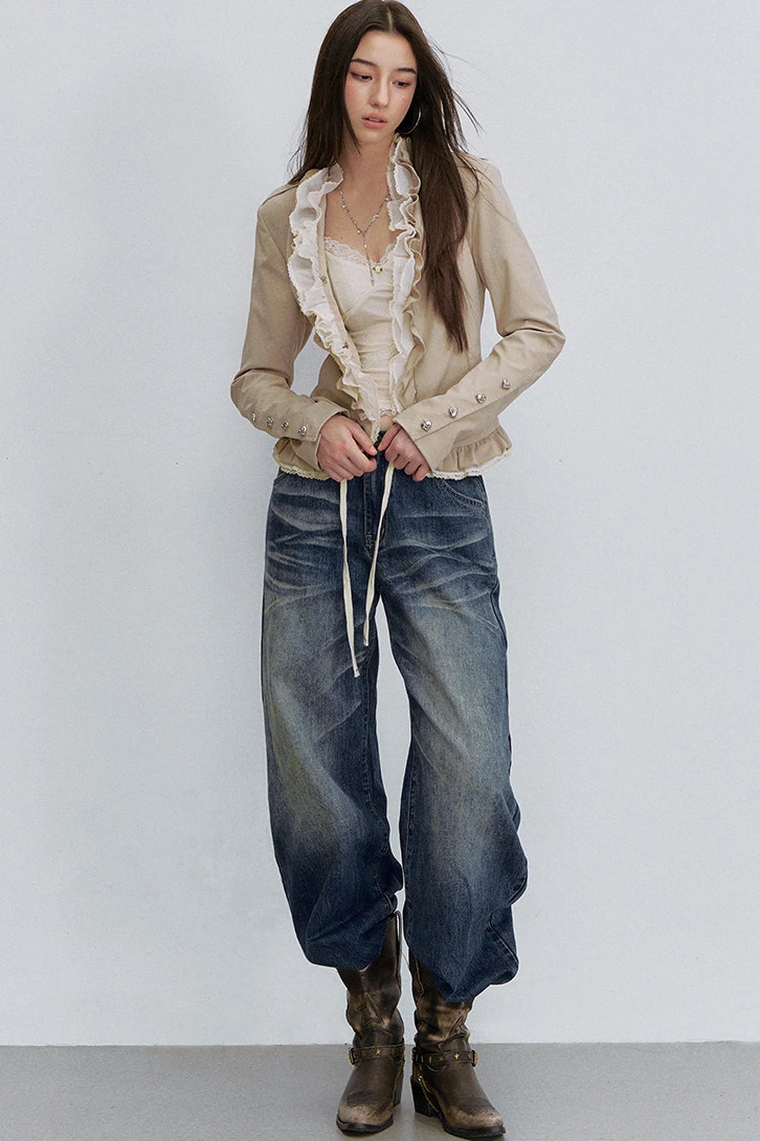Patchwork Ruffled Mesh Jacket