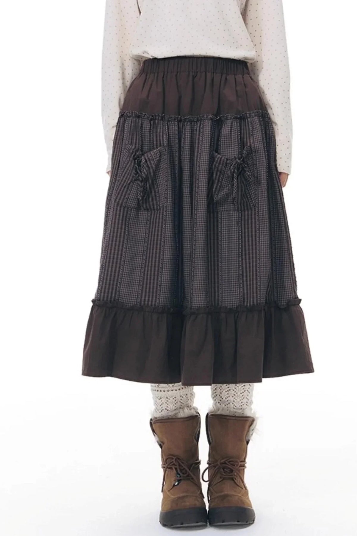 Patchwork Ruffled Umbrella Skirt