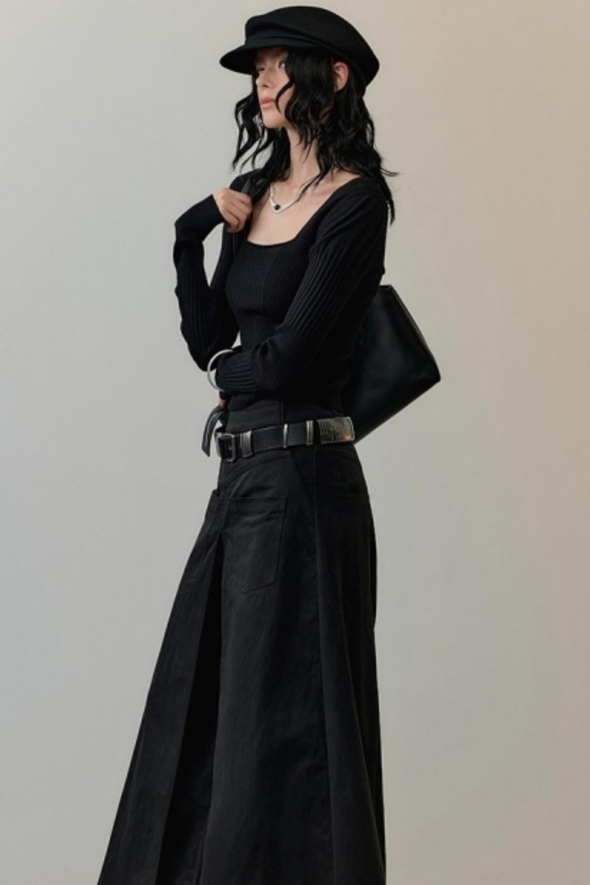 Patchwork Square Collar Knit Top