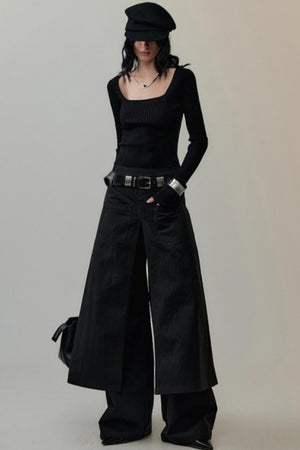 Patchwork Square Collar Knit Top