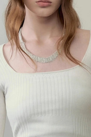 Patchwork Square Collar Knit Top