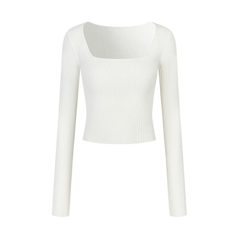 Patchwork Square Collar Knit Top