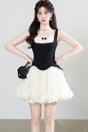Patchwork Suspender Puffy A-Line Dress