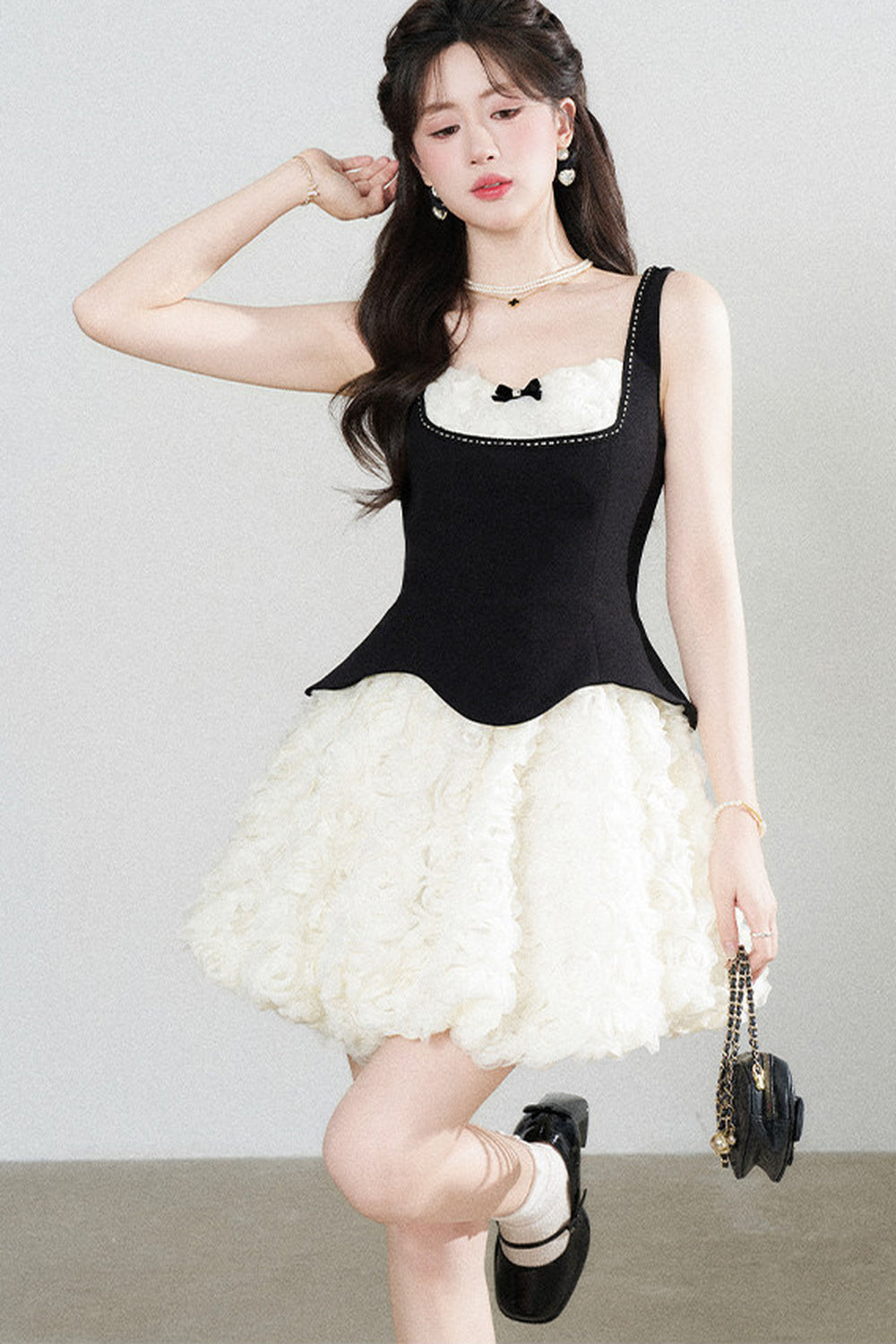 Patchwork Suspender Puffy A-Line Dress