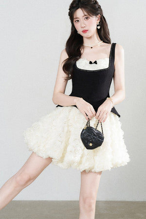 Patchwork Suspender Puffy A-Line Dress